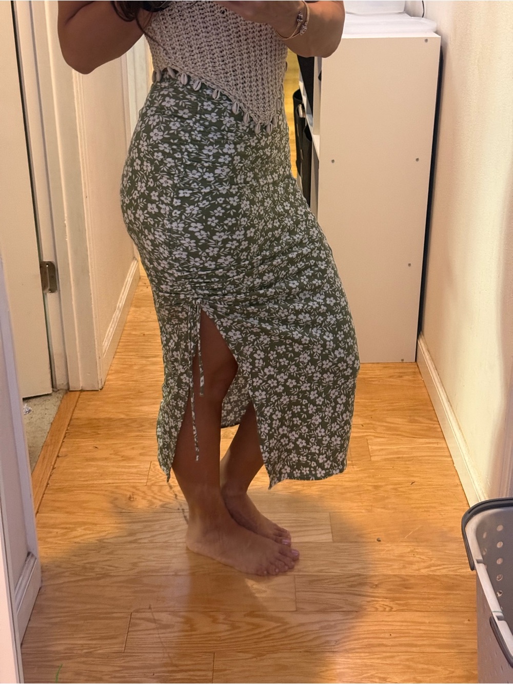 MAHINA ruched floral skirt w/ slit